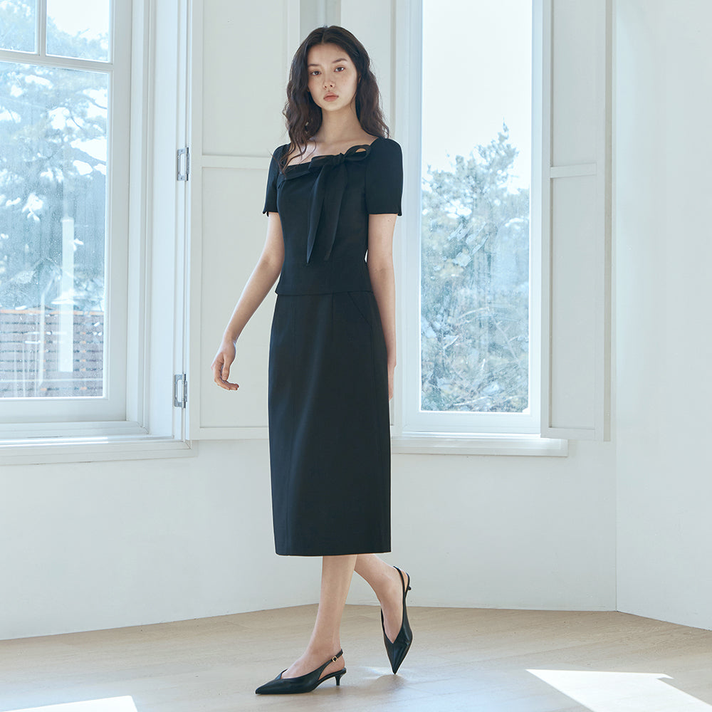 IT MICHAA Itmissha Ribbon Point Square Neck Top ITQ4ZBL840 (BLACK)