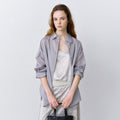 HANE [Scrunch SET] Pressure striped sheer shirt_Lilac Gray
