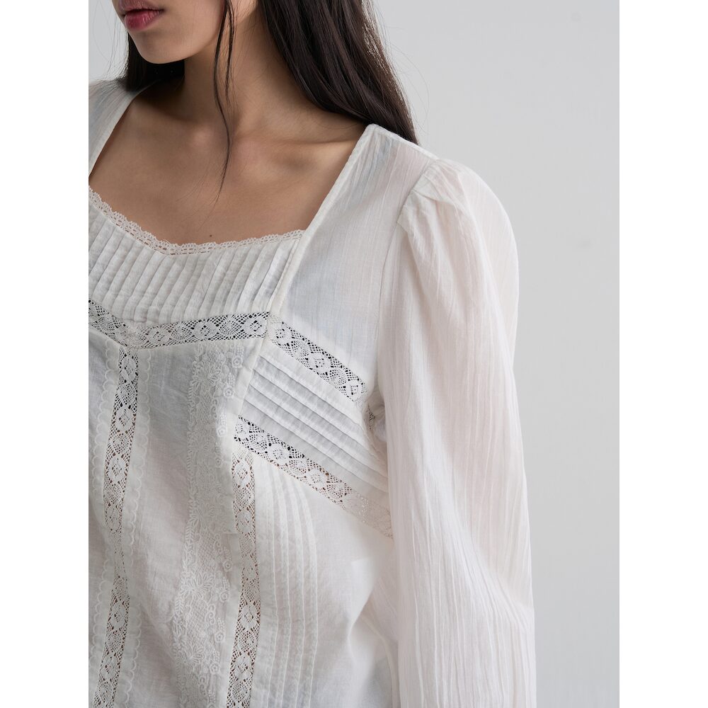 8seconds [Eight Seconds] Lace Square Neck Blouse - White (356364CM71)