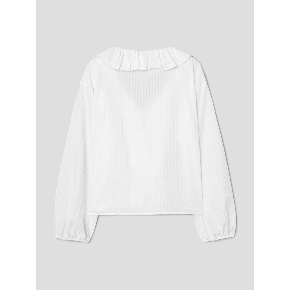 8seconds [Eight Seconds] Frill full open long sleeve seersucker blouse - White (356464CC11)