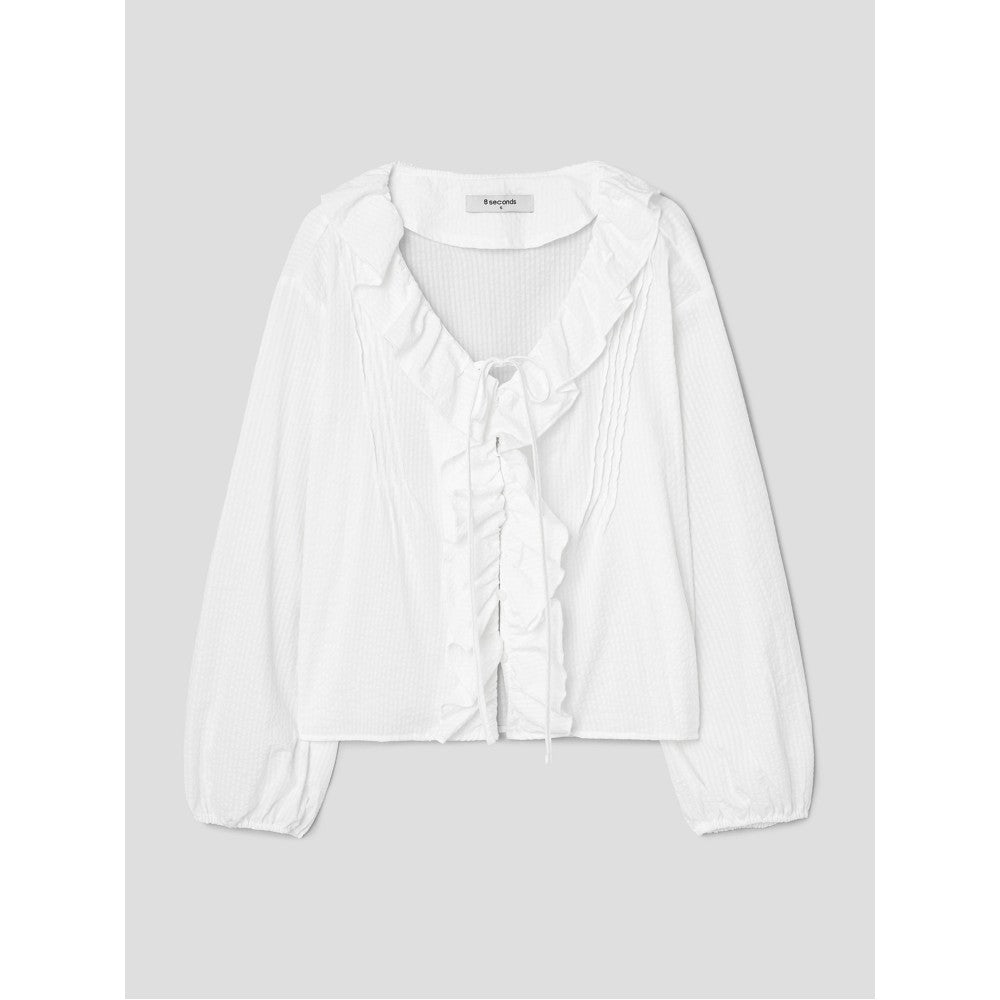 8seconds [Eight Seconds] Frill full open long sleeve seersucker blouse - White (356464CC11)