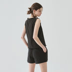 DRAWFIT WOMEN Scoop neck frill sleeveless blouse [BLACK]