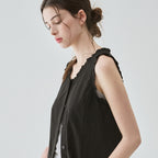 DRAWFIT WOMEN Scoop neck frill sleeveless blouse [BLACK]