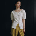 LOEUVRE Tuck Half-Sleeve Boatneck Blouse SW6MB790_2color