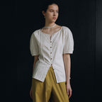 LOEUVRE Tuck Half-Sleeve Boatneck Blouse SW6MB790_2color