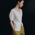 LOEUVRE Tuck Half-Sleeve Boatneck Blouse SW6MB790_2color