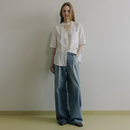 LOEUVRE Soft Scarf Neck Sheer Shirt SW6MB791_2color