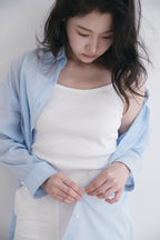 YOONSEUL [2nd reorder] Port sheer shirt (sky stripe)