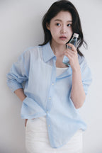 YOONSEUL [2nd reorder] Port sheer shirt (sky stripe)