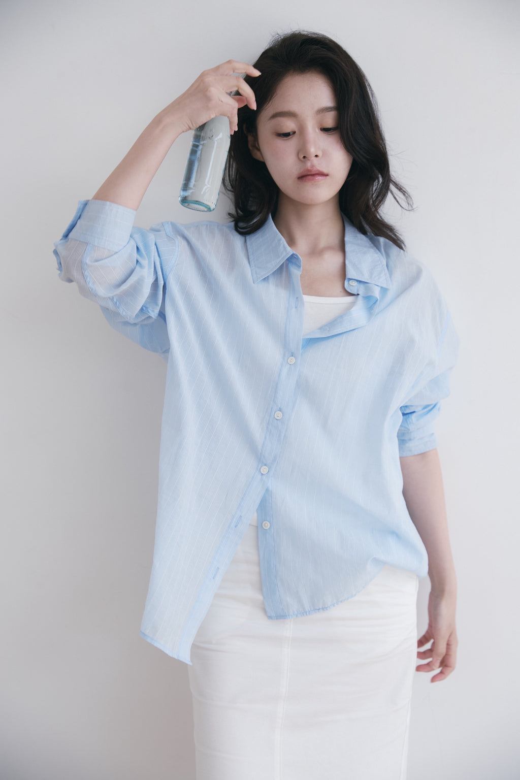 YOONSEUL [2nd reorder] Port sheer shirt (sky stripe)