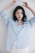 YOONSEUL [2nd reorder] Port sheer shirt (sky stripe)