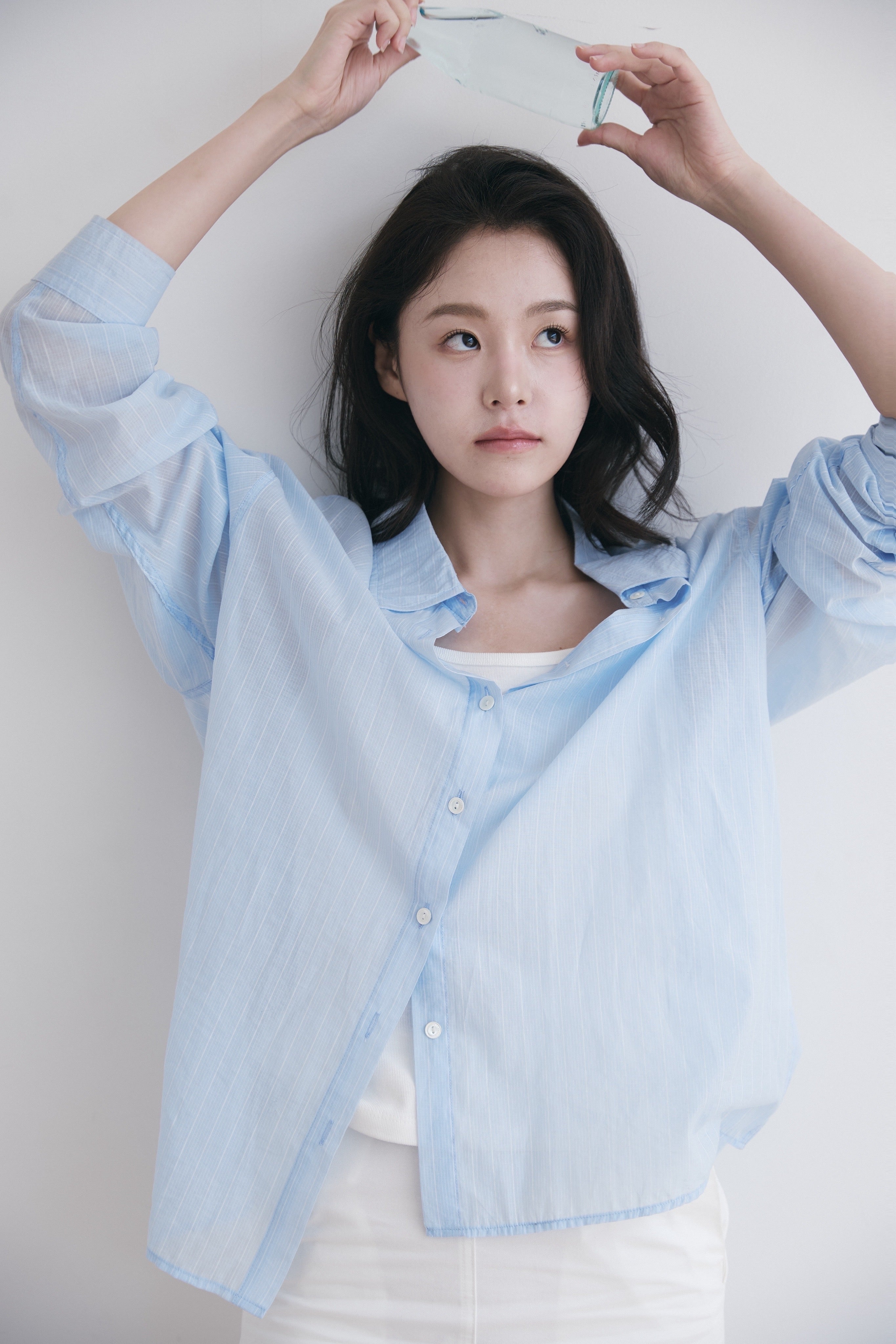 YOONSEUL [2nd reorder] Port sheer shirt (sky stripe)