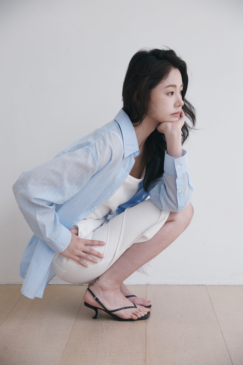 YOONSEUL [2nd reorder] Port sheer shirt (sky stripe)