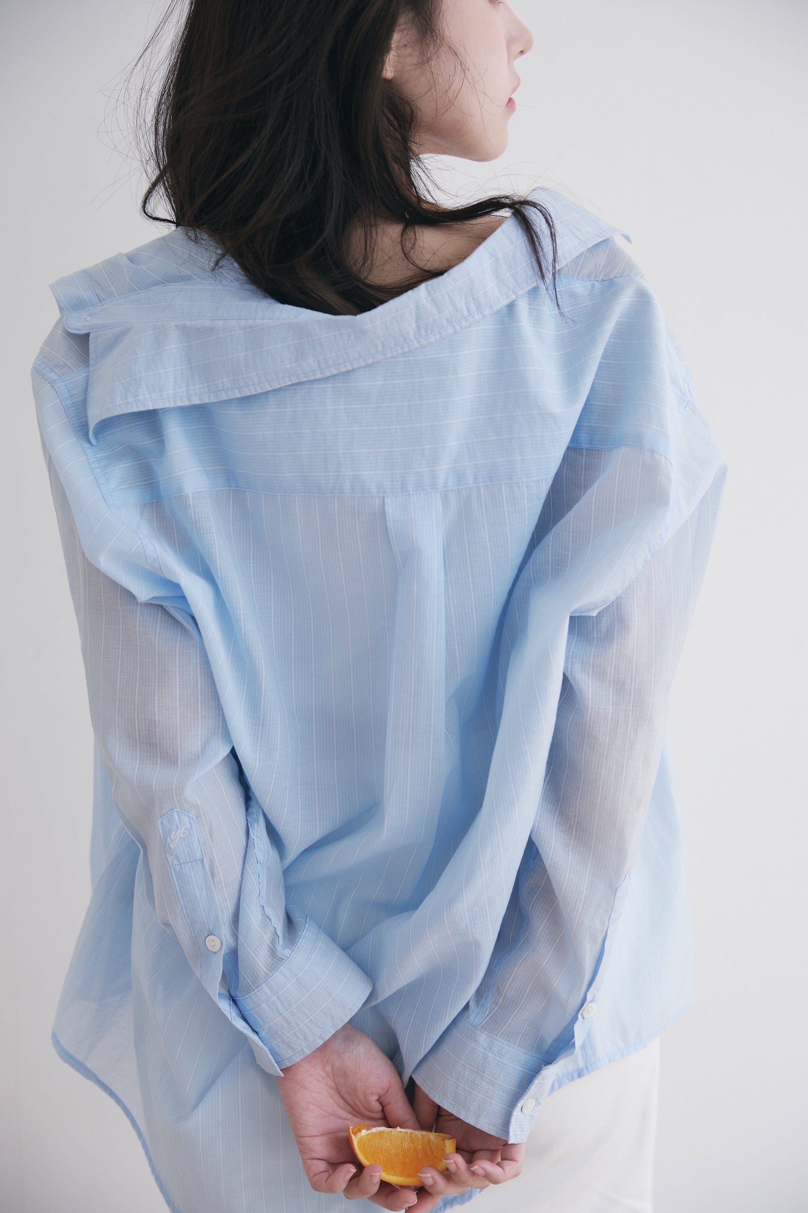 YOONSEUL [2nd reorder] Port sheer shirt (sky stripe)