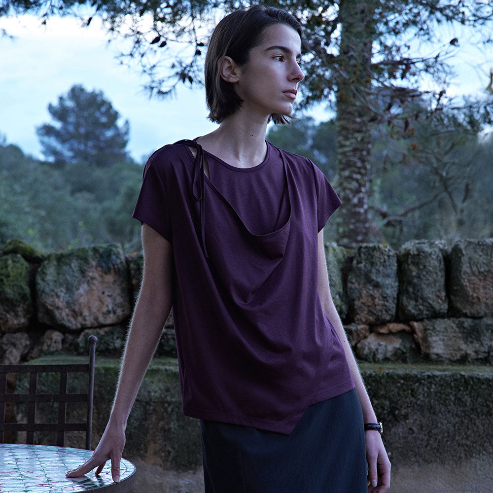 LOEUVRE Cowl-Neck Draped Jersey Top SW6ME759_2color