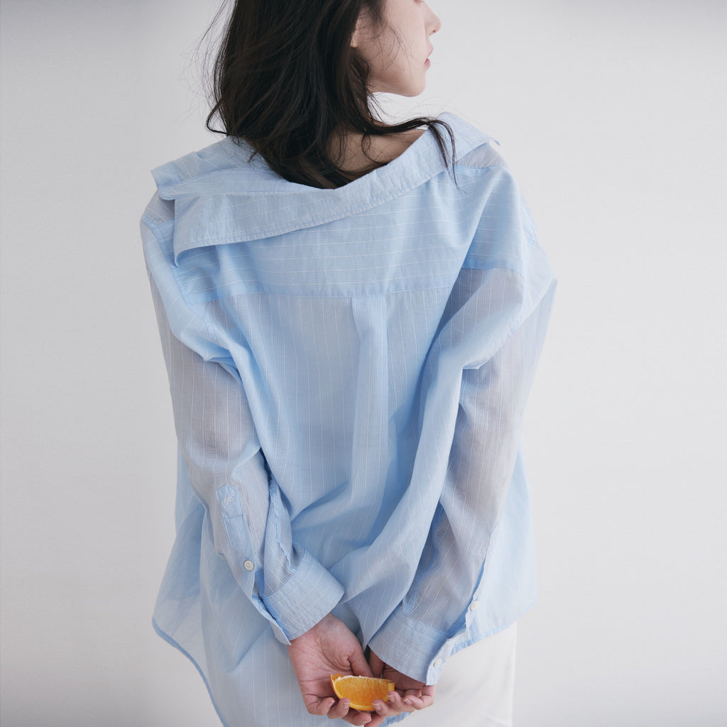 YOONSEUL [2nd reorder] Port sheer shirt (sky stripe)