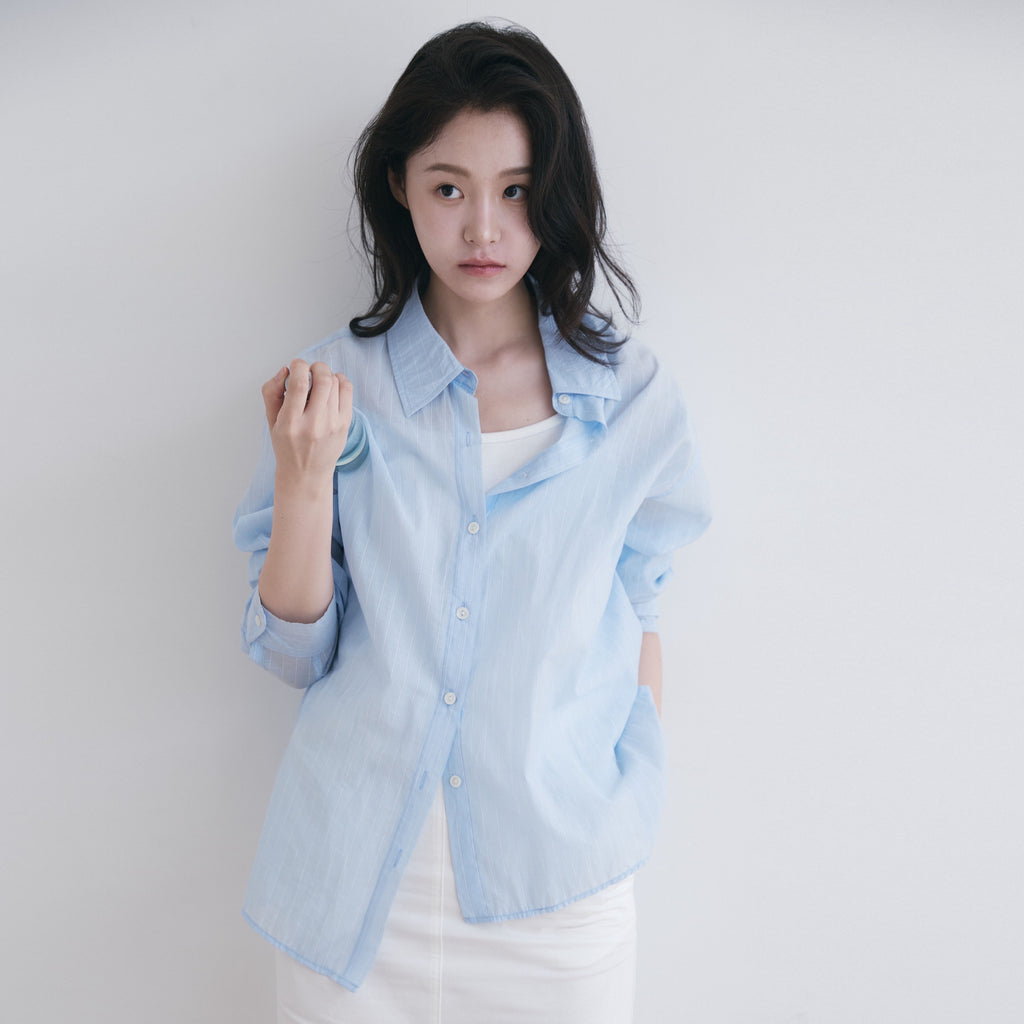 YOONSEUL [2nd reorder] Port sheer shirt (sky stripe)