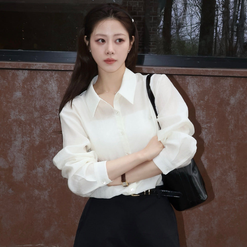 OUR HOPE Soft Glow Tencel Sheer Shirt - Cream