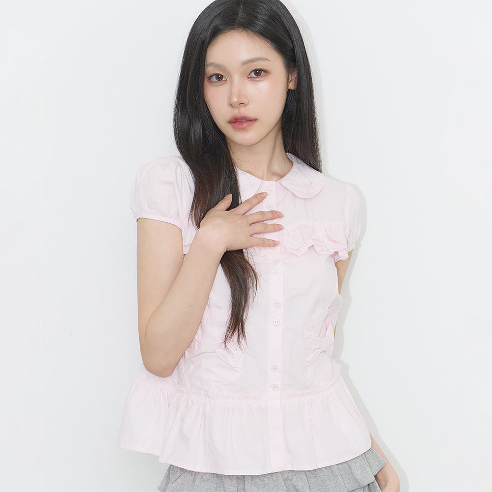 ILLIGO bow pocket ruffle blouse pink