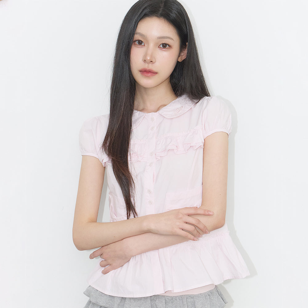 ILLIGO bow pocket ruffle blouse pink