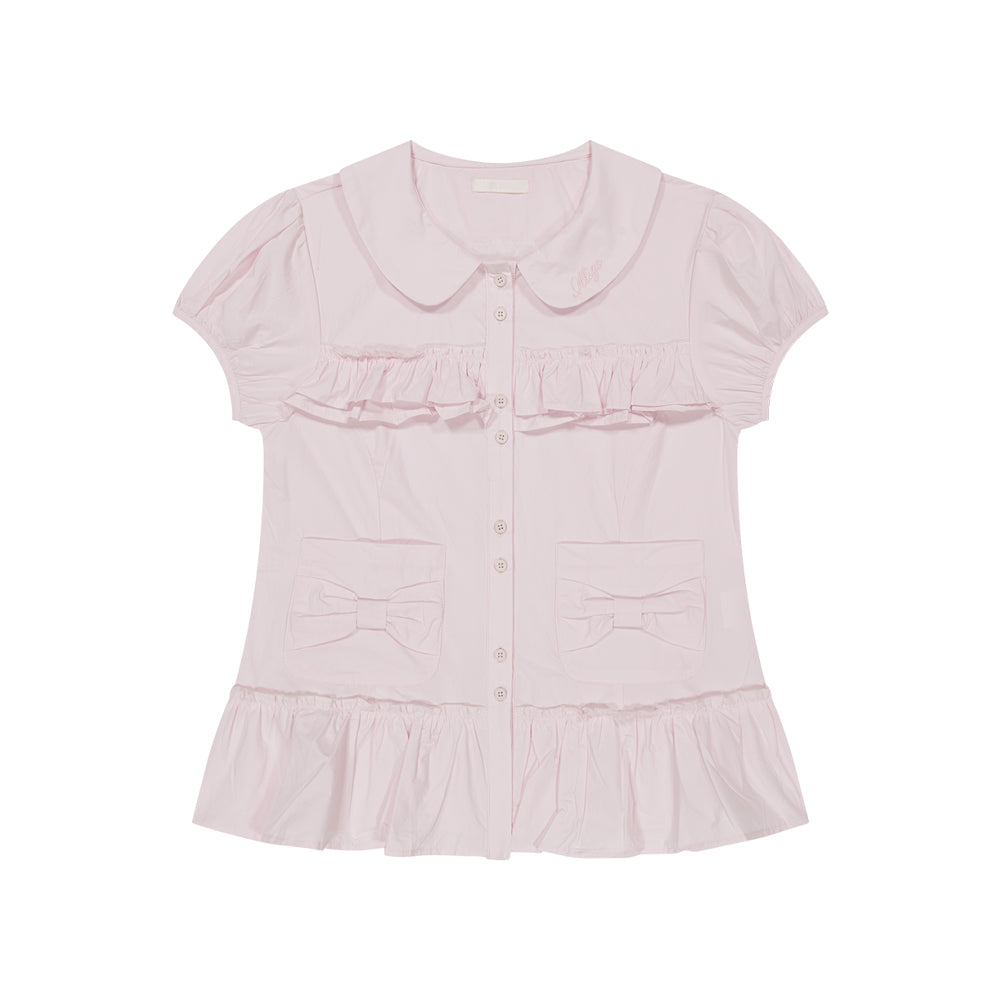 ILLIGO bow pocket ruffle blouse pink