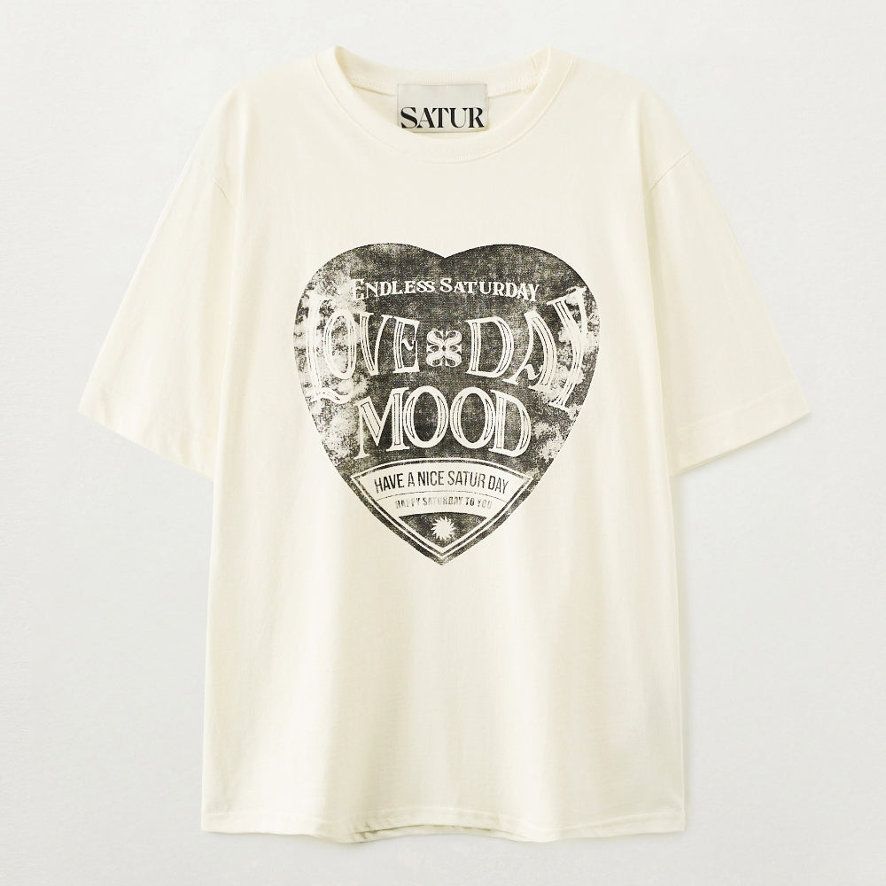SATUR Saturday Retro Mood Graphic Short Sleeve T-Shirt Vintage White