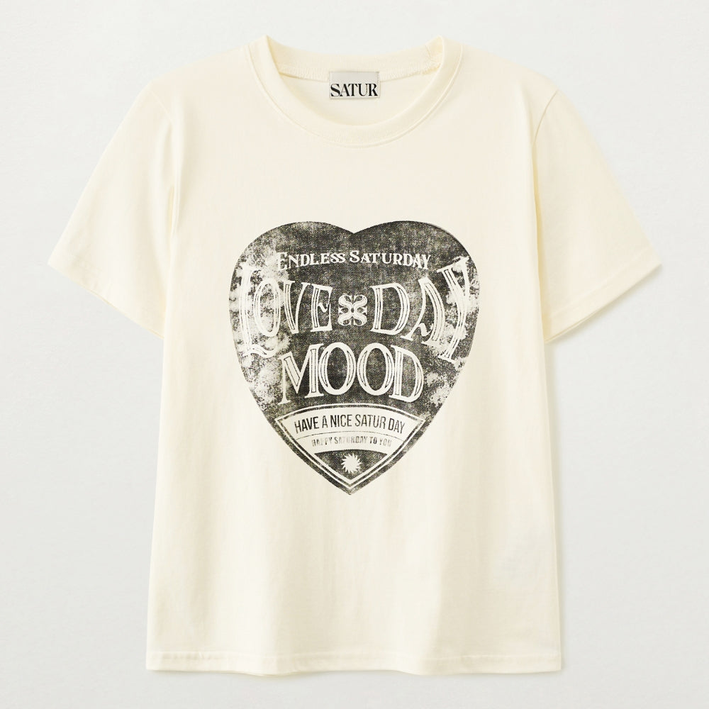 SATUR Saturday Retro Mood Graphic Short Sleeve T-Shirt Vintage White