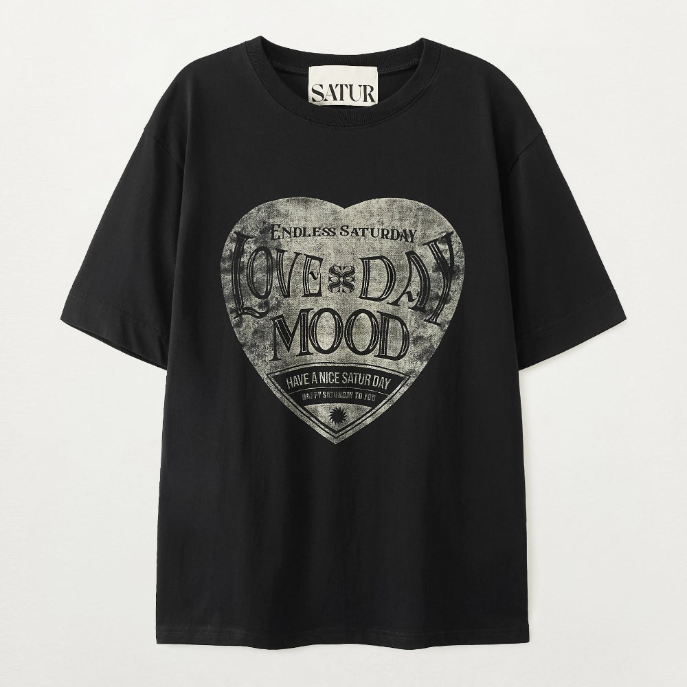 SATUR Saturday Retro Mood Graphic Short Sleeve T-Shirt Vintage Black