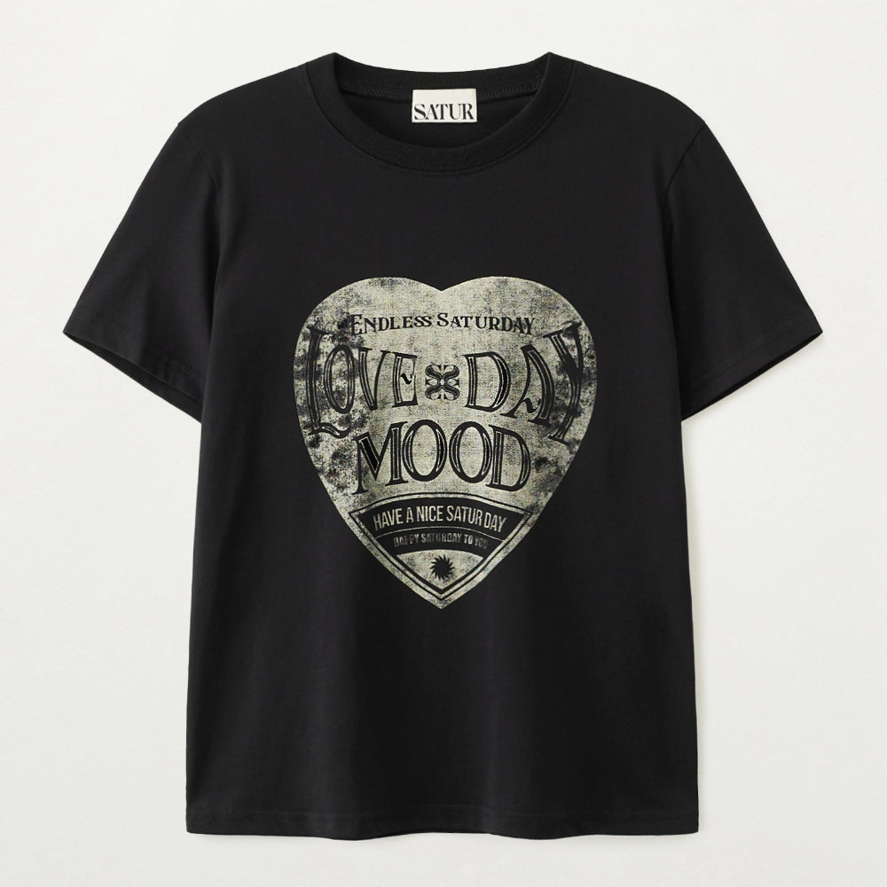 SATUR Saturday Retro Mood Graphic Short Sleeve T-Shirt Vintage Black