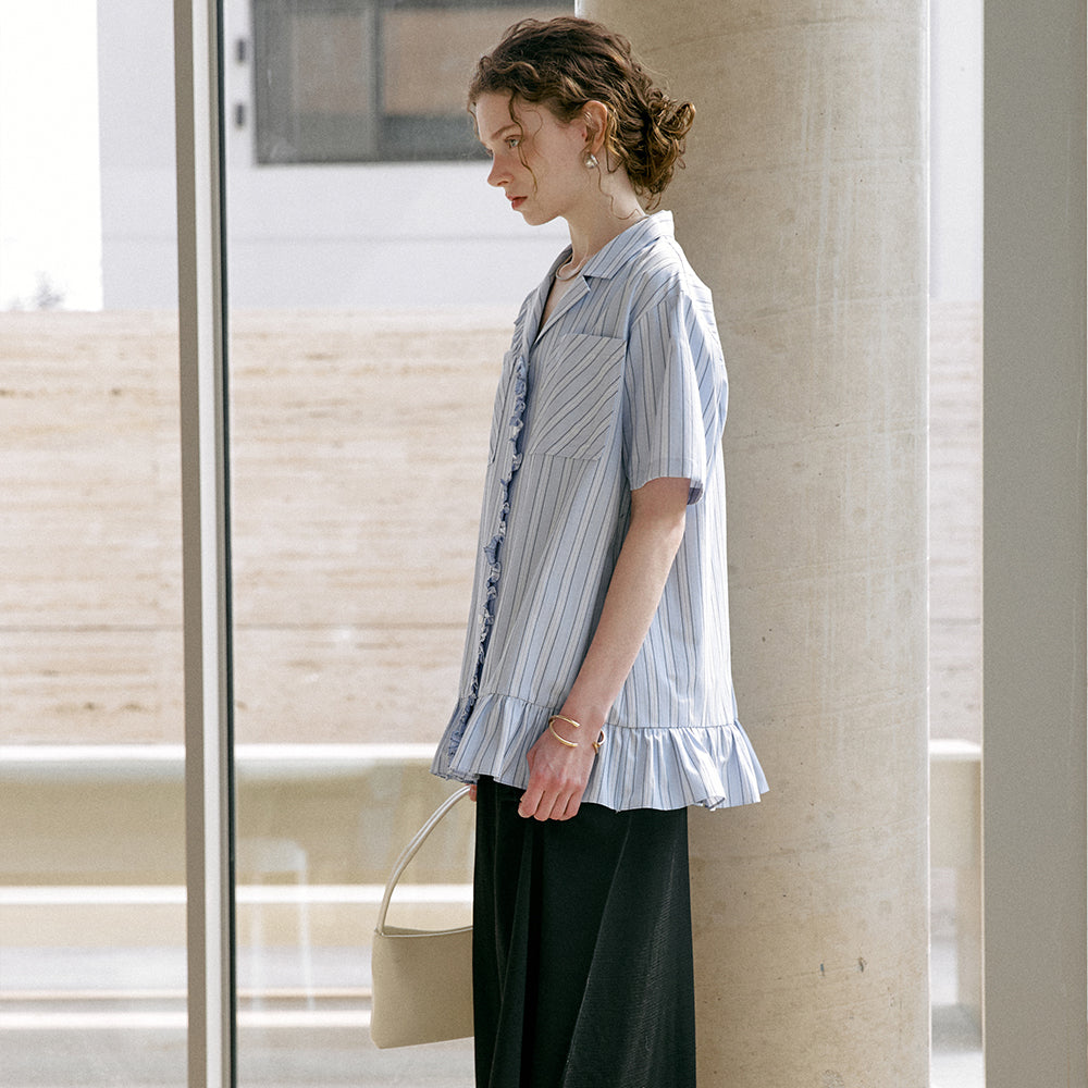 DEWEDEWE [Oze PICK] Summer frill shirt_blue