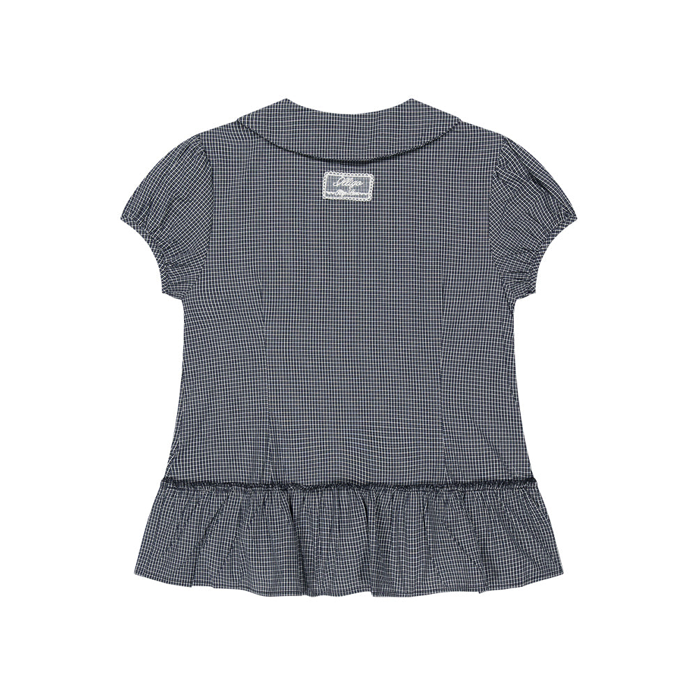 ILLIGO Bow pocket ruffle blouse check navy