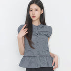 ILLIGO Bow pocket ruffle blouse check navy