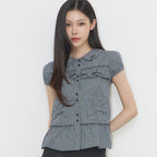 ILLIGO Bow pocket ruffle blouse check navy