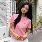 ames worldwide BASIC STRIPE COLLAR TEE PINK