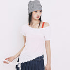 YOUHEE YOUHEE LACE UNBALANCE T-SHIRTS_WHITE