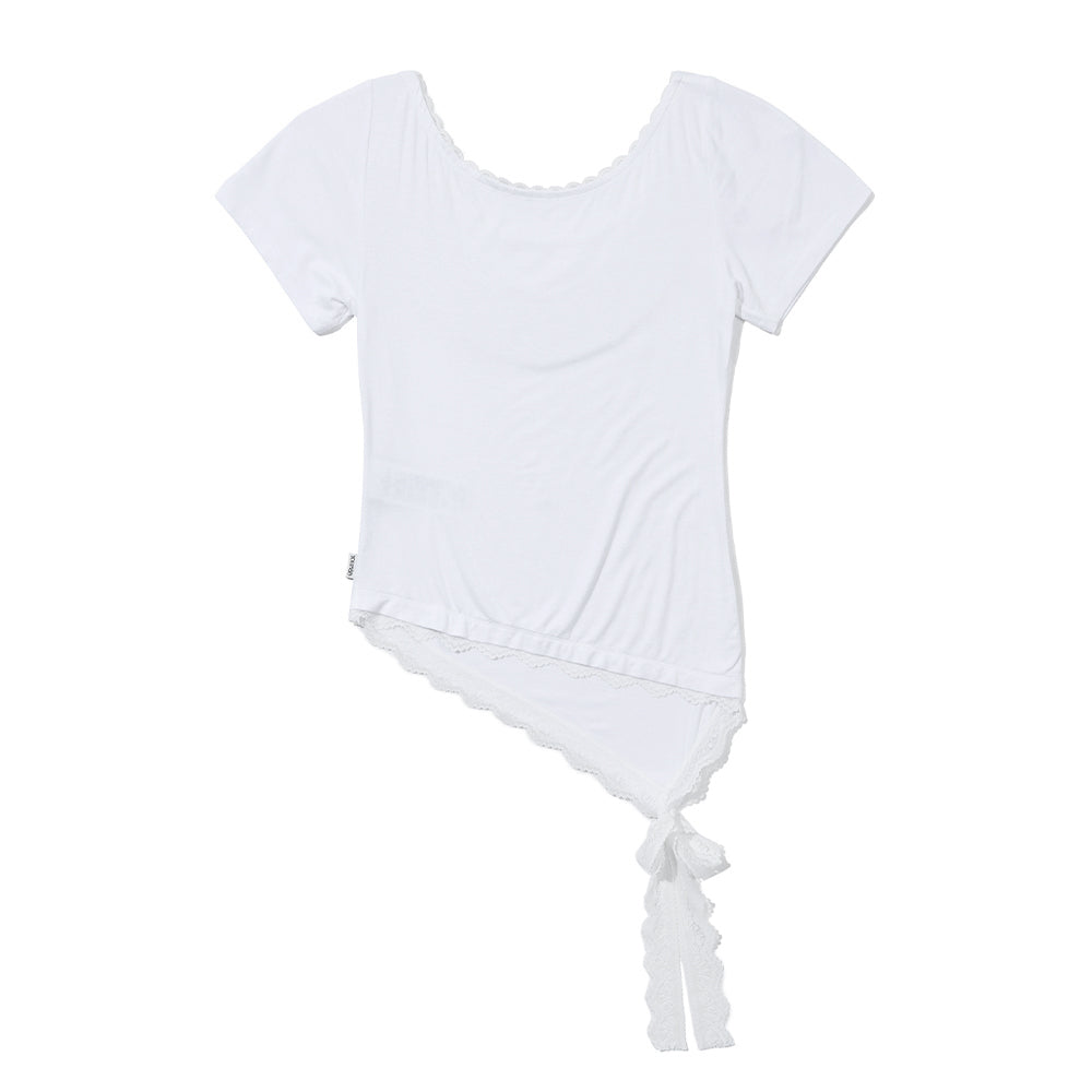 YOUHEE YOUHEE LACE UNBALANCE T-SHIRTS_WHITE