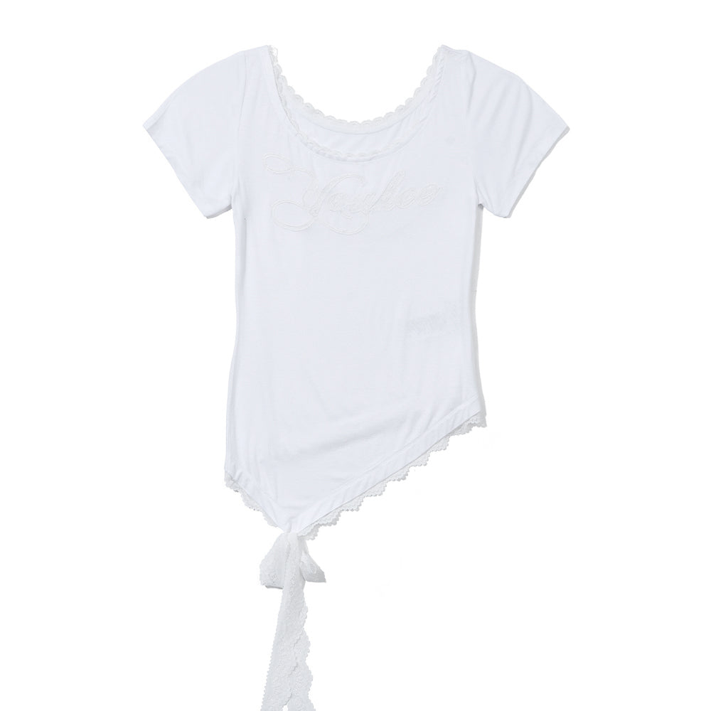 YOUHEE YOUHEE LACE UNBALANCE T-SHIRTS_WHITE