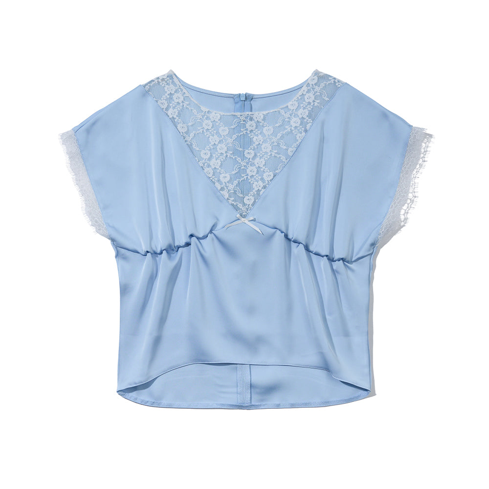 YOUHEE RIBBON LACE SHIRRING BLOUSE LIGHT_BLUE