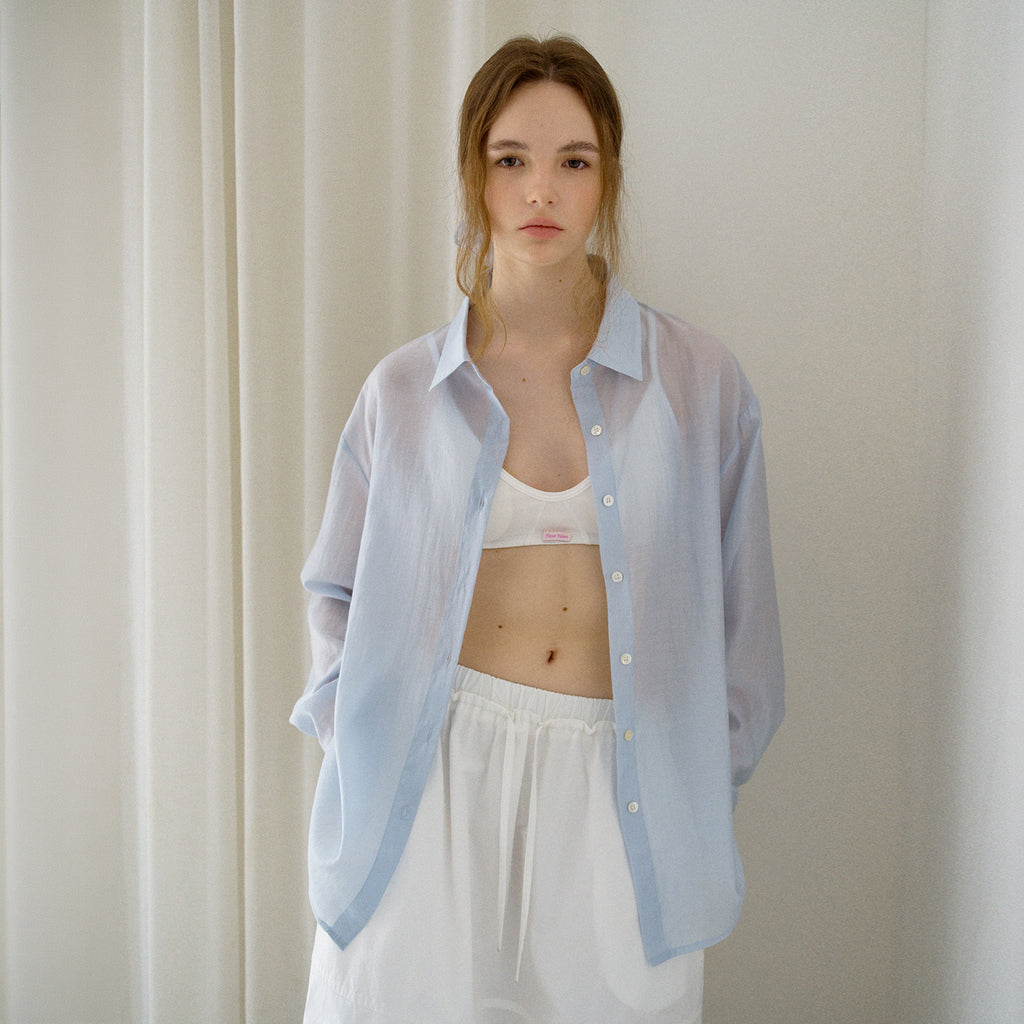 HANE [Scrunch SET] Tencel Glow Sheer Shirt_Air Sky
