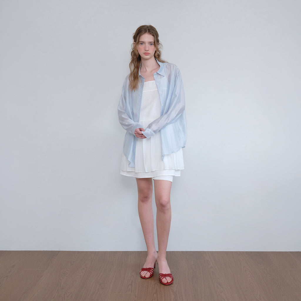 HANE [Scrunch SET] Tencel Glow Sheer Shirt_Air Sky