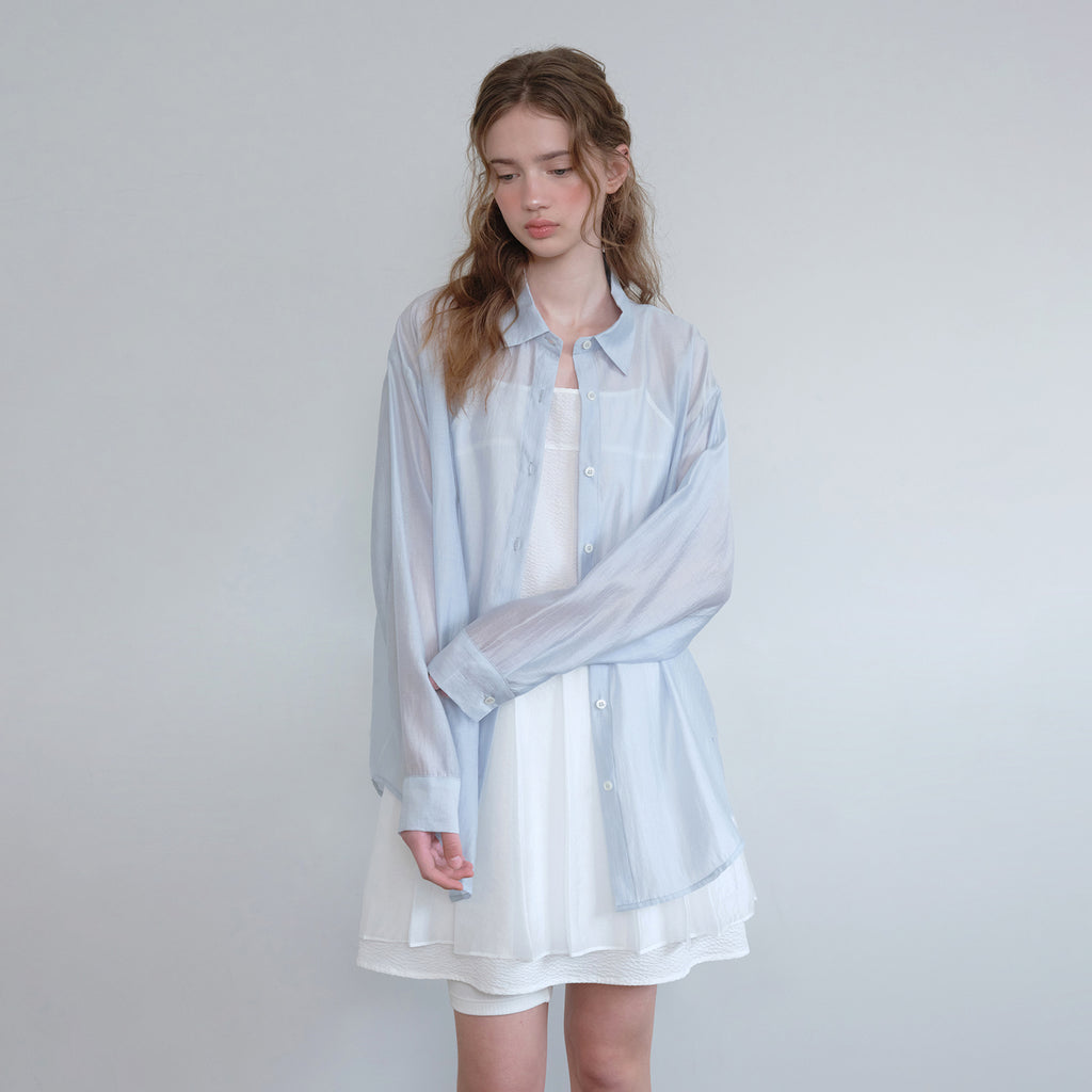 HANE [Scrunch SET] Tencel Glow Sheer Shirt_Air Sky