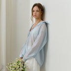 HANE [Scrunch SET] Tencel Glow Sheer Shirt_Air Sky