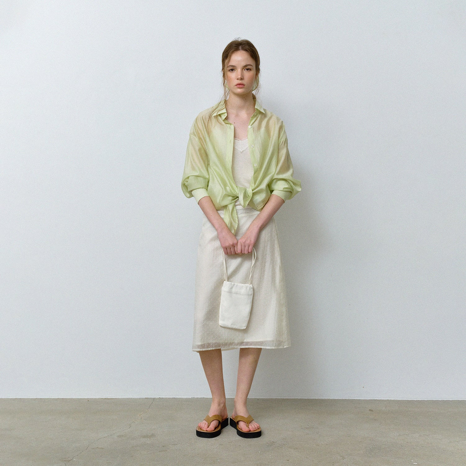 HANE [Scrunch SET] Tencel Glow Sheer Shirt_Lime Sorbet