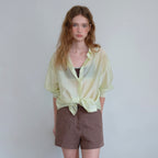 HANE [Scrunch SET] Tencel Glow Sheer Shirt_Lime Sorbet