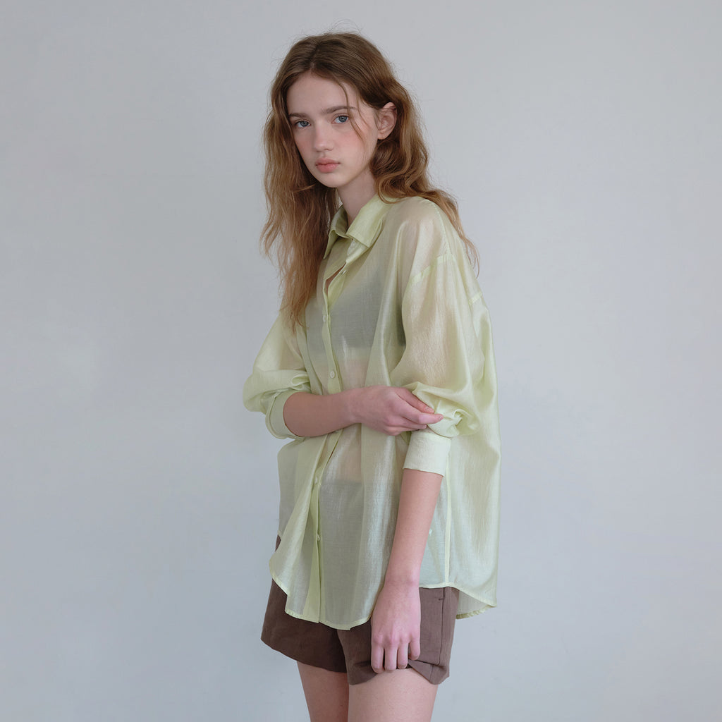 HANE [Scrunch SET] Tencel Glow Sheer Shirt_Lime Sorbet