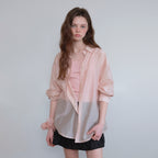 HANE [Scrunch SET] Tencel Glow Sheer Shirt_Shy Pink