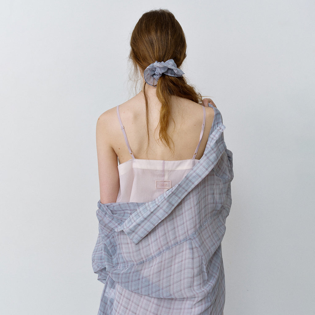 HANE [Scrunch SET] Flow check sheer shirt_Elder Berry