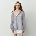 HANE [Scrunch SET] Flow check sheer shirt_Elder Berry