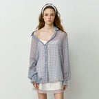 HANE [Scrunch SET] Flow check sheer shirt_Elder Berry