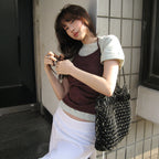 VAN ROHE [1st] Halter Top Layered T-Shirts Set E412_2color